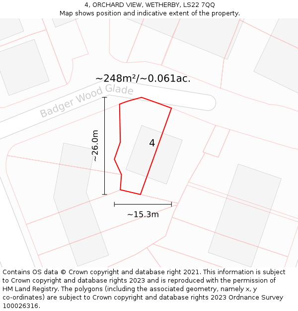 4, ORCHARD VIEW, WETHERBY, LS22 7QQ: Plot and title map