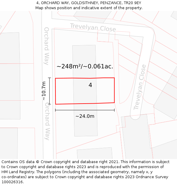 4, ORCHARD WAY, GOLDSITHNEY, PENZANCE, TR20 9EY: Plot and title map