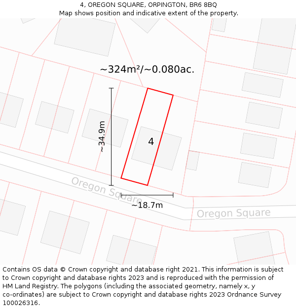 4, OREGON SQUARE, ORPINGTON, BR6 8BQ: Plot and title map