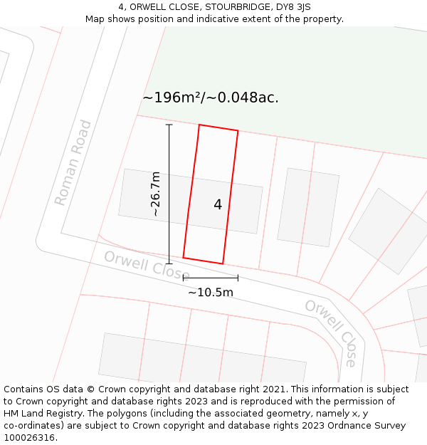 4, ORWELL CLOSE, STOURBRIDGE, DY8 3JS: Plot and title map