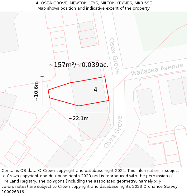 4, OSEA GROVE, NEWTON LEYS, MILTON KEYNES, MK3 5SE: Plot and title map