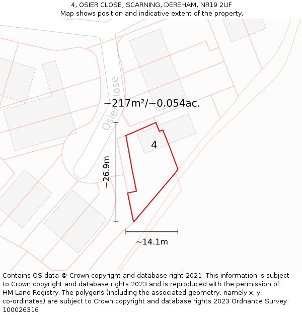 4, OSIER CLOSE, SCARNING, DEREHAM, NR19 2UF: Plot and title map