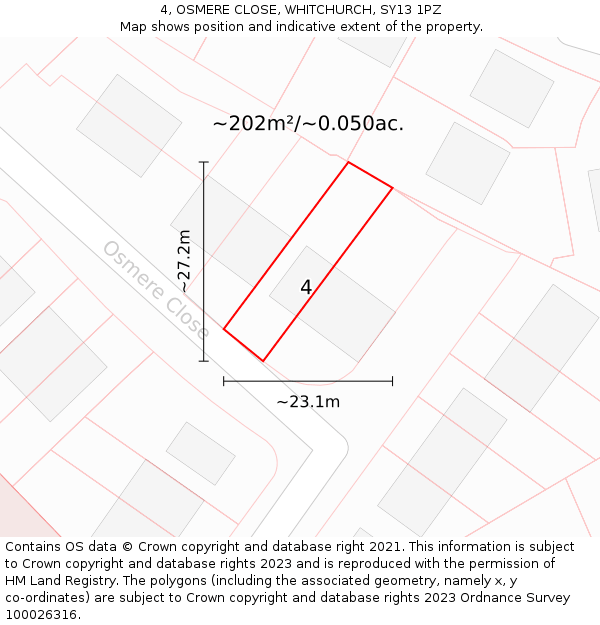 4, OSMERE CLOSE, WHITCHURCH, SY13 1PZ: Plot and title map