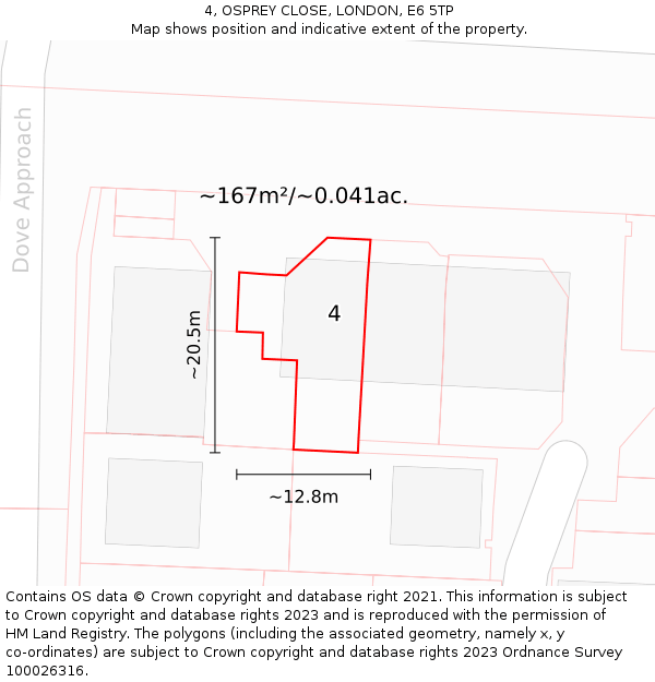 4, OSPREY CLOSE, LONDON, E6 5TP: Plot and title map