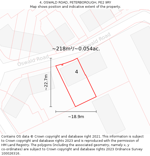 4, OSWALD ROAD, PETERBOROUGH, PE2 9RY: Plot and title map