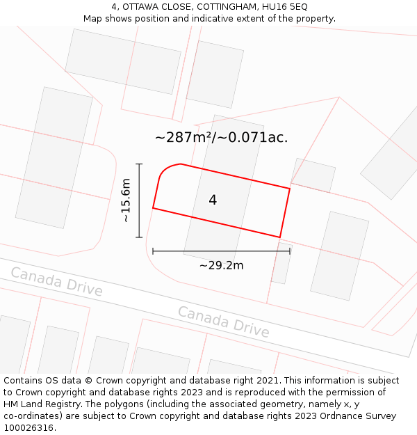 4, OTTAWA CLOSE, COTTINGHAM, HU16 5EQ: Plot and title map