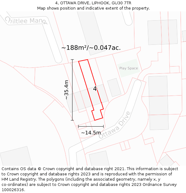 4, OTTAWA DRIVE, LIPHOOK, GU30 7TR: Plot and title map