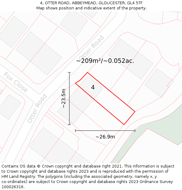 4, OTTER ROAD, ABBEYMEAD, GLOUCESTER, GL4 5TF: Plot and title map