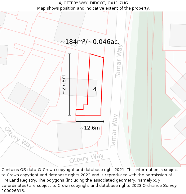 4, OTTERY WAY, DIDCOT, OX11 7UG: Plot and title map