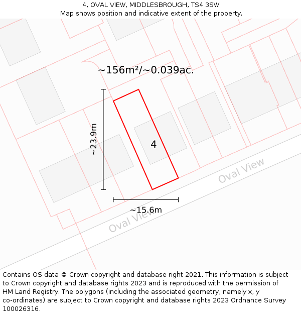 4, OVAL VIEW, MIDDLESBROUGH, TS4 3SW: Plot and title map