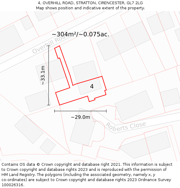 4, OVERHILL ROAD, STRATTON, CIRENCESTER, GL7 2LG: Plot and title map