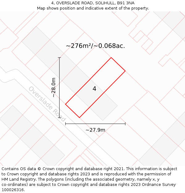 4, OVERSLADE ROAD, SOLIHULL, B91 3NA: Plot and title map