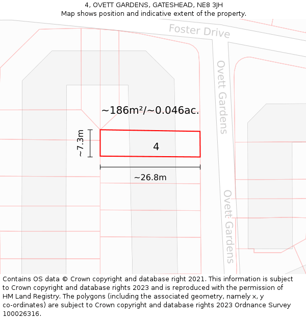 4, OVETT GARDENS, GATESHEAD, NE8 3JH: Plot and title map