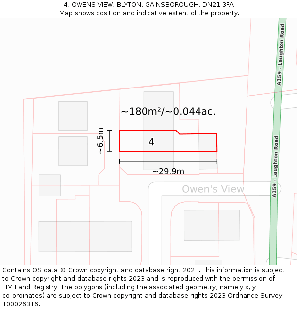 4, OWENS VIEW, BLYTON, GAINSBOROUGH, DN21 3FA: Plot and title map