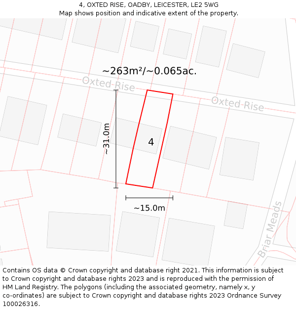 4, OXTED RISE, OADBY, LEICESTER, LE2 5WG: Plot and title map