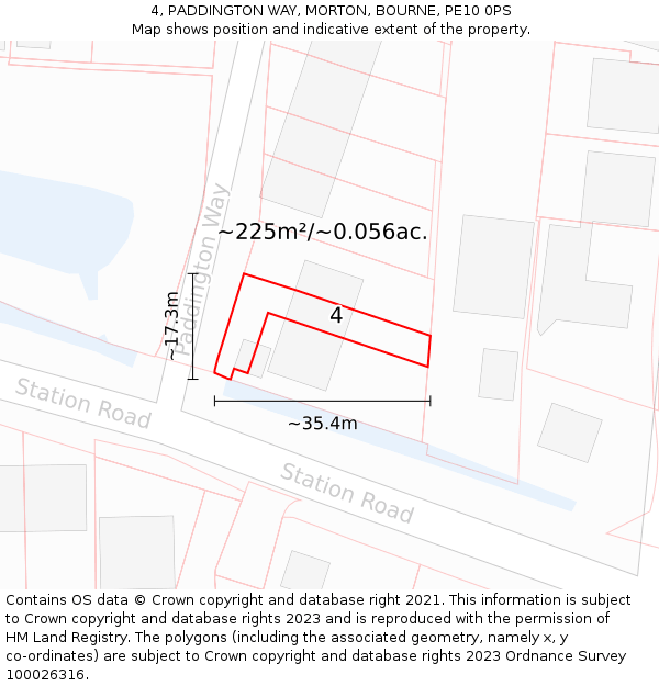 4, PADDINGTON WAY, MORTON, BOURNE, PE10 0PS: Plot and title map