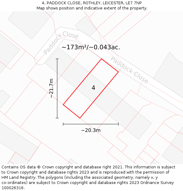 4, PADDOCK CLOSE, ROTHLEY, LEICESTER, LE7 7NP: Plot and title map