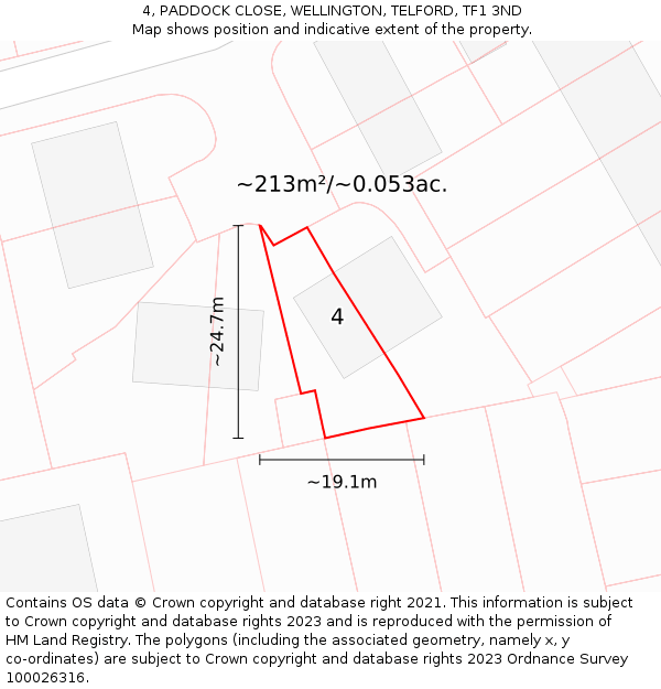 4, PADDOCK CLOSE, WELLINGTON, TELFORD, TF1 3ND: Plot and title map
