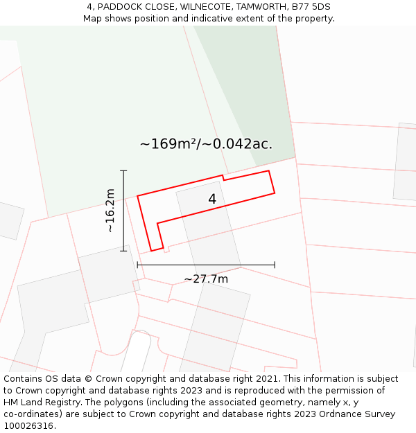 4, PADDOCK CLOSE, WILNECOTE, TAMWORTH, B77 5DS: Plot and title map
