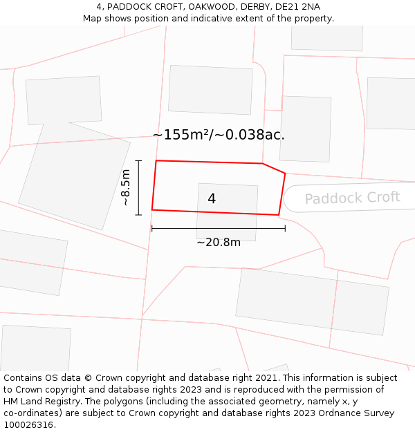 4, PADDOCK CROFT, OAKWOOD, DERBY, DE21 2NA: Plot and title map