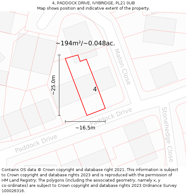 4, PADDOCK DRIVE, IVYBRIDGE, PL21 0UB: Plot and title map
