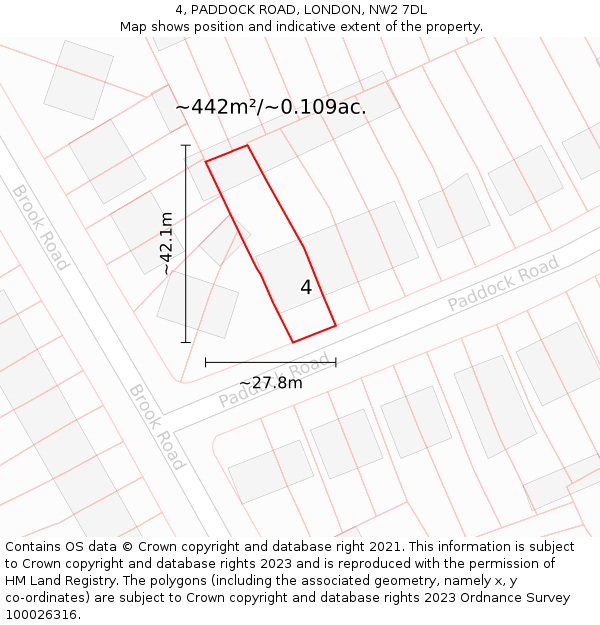 4, PADDOCK ROAD, LONDON, NW2 7DL: Plot and title map
