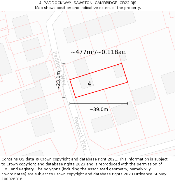4, PADDOCK WAY, SAWSTON, CAMBRIDGE, CB22 3JS: Plot and title map