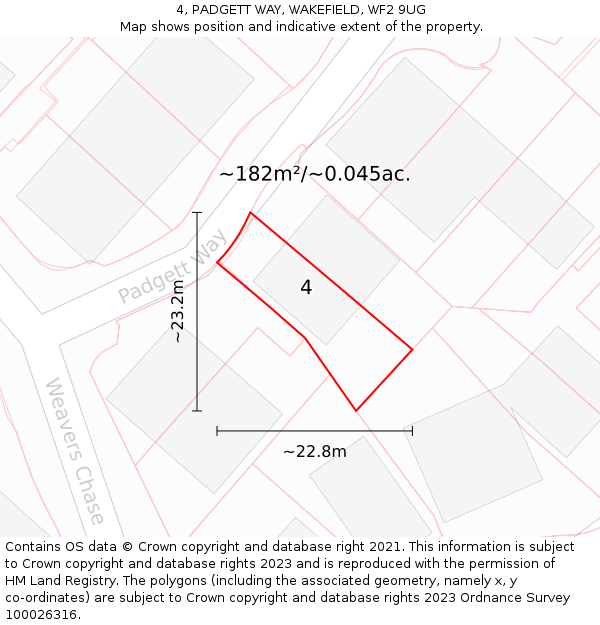 4, PADGETT WAY, WAKEFIELD, WF2 9UG: Plot and title map