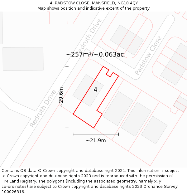 4, PADSTOW CLOSE, MANSFIELD, NG18 4QY: Plot and title map