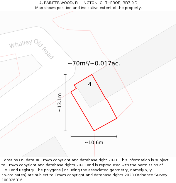 4, PAINTER WOOD, BILLINGTON, CLITHEROE, BB7 9JD: Plot and title map