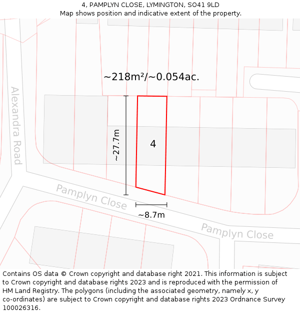 4, PAMPLYN CLOSE, LYMINGTON, SO41 9LD: Plot and title map