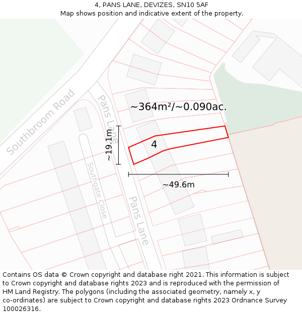 4, PANS LANE, DEVIZES, SN10 5AF: Plot and title map