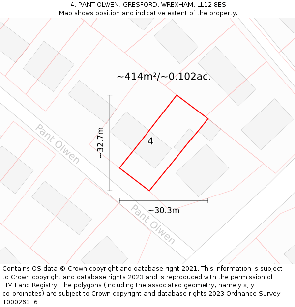 4, PANT OLWEN, GRESFORD, WREXHAM, LL12 8ES: Plot and title map