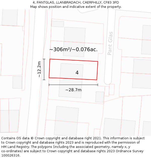 4, PANTGLAS, LLANBRADACH, CAERPHILLY, CF83 3PD: Plot and title map