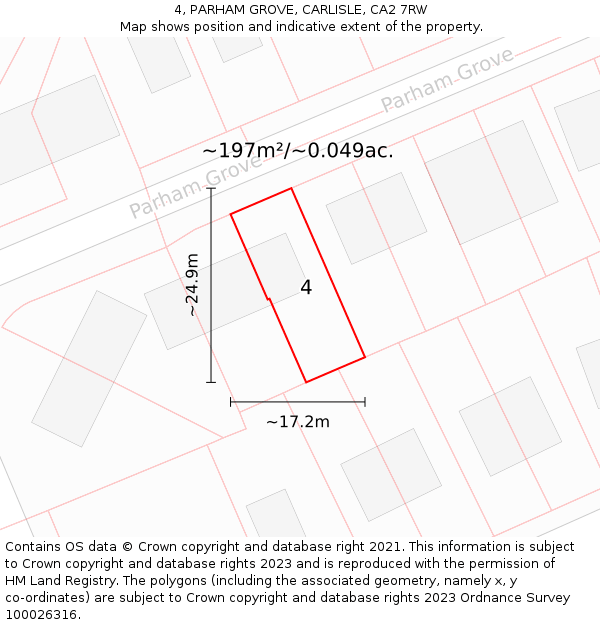 4, PARHAM GROVE, CARLISLE, CA2 7RW: Plot and title map