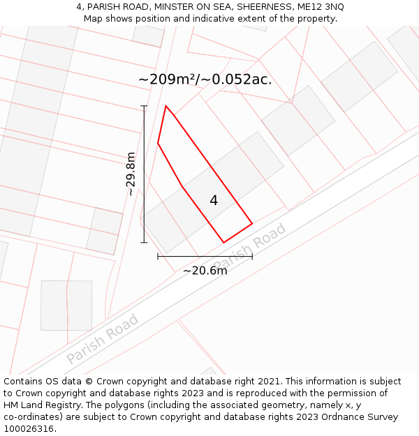4, PARISH ROAD, MINSTER ON SEA, SHEERNESS, ME12 3NQ: Plot and title map