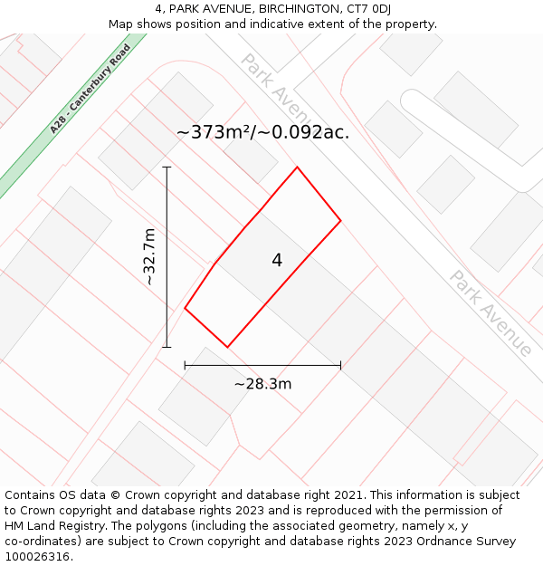 4, PARK AVENUE, BIRCHINGTON, CT7 0DJ: Plot and title map