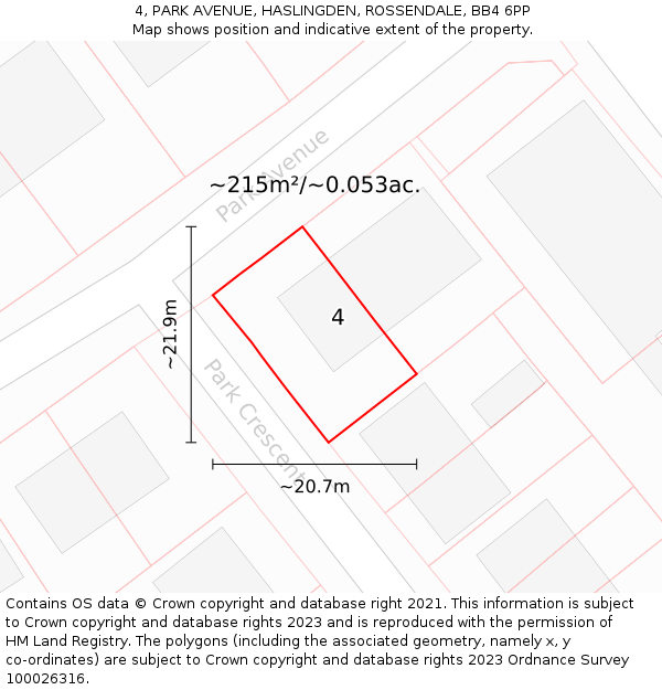 4, PARK AVENUE, HASLINGDEN, ROSSENDALE, BB4 6PP: Plot and title map