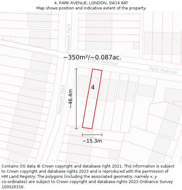 4, PARK AVENUE, LONDON, SW14 8AT: Plot and title map