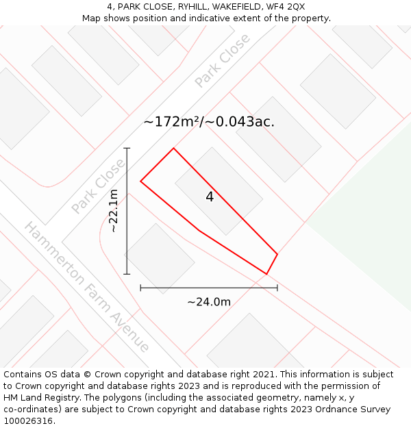 4, PARK CLOSE, RYHILL, WAKEFIELD, WF4 2QX: Plot and title map