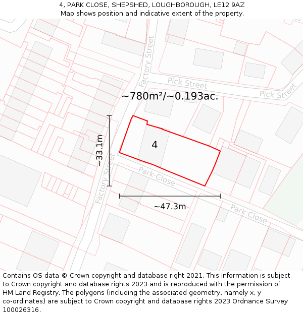 4, PARK CLOSE, SHEPSHED, LOUGHBOROUGH, LE12 9AZ: Plot and title map