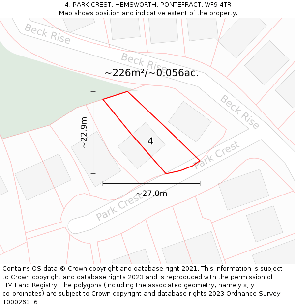 4, PARK CREST, HEMSWORTH, PONTEFRACT, WF9 4TR: Plot and title map