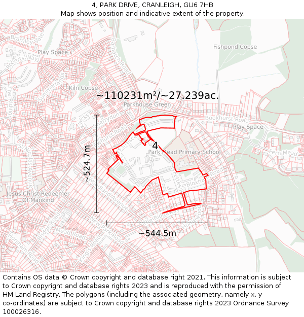 4, PARK DRIVE, CRANLEIGH, GU6 7HB: Plot and title map