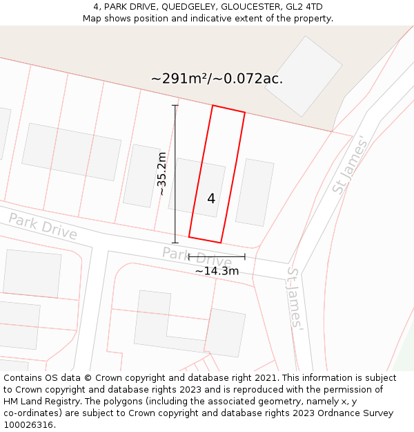 4, PARK DRIVE, QUEDGELEY, GLOUCESTER, GL2 4TD: Plot and title map