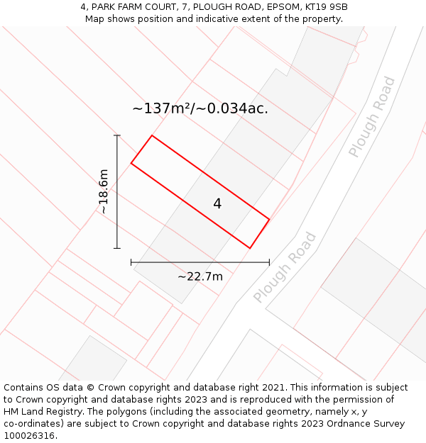 4, PARK FARM COURT, 7, PLOUGH ROAD, EPSOM, KT19 9SB: Plot and title map