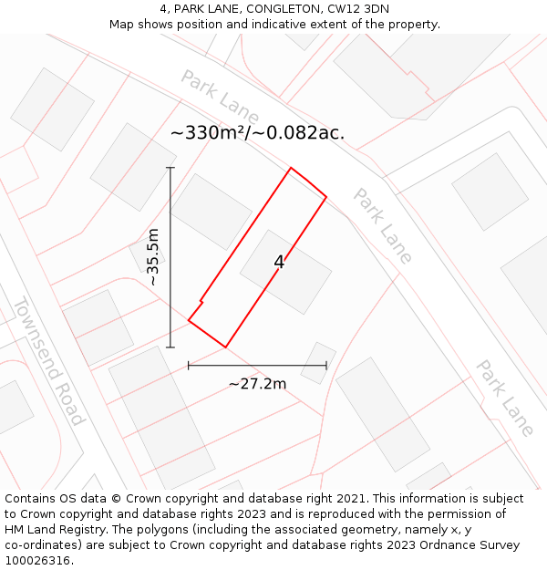 4, PARK LANE, CONGLETON, CW12 3DN: Plot and title map