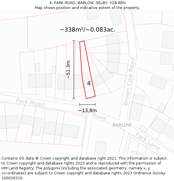 4, PARK ROAD, BARLOW, SELBY, YO8 8EN: Plot and title map