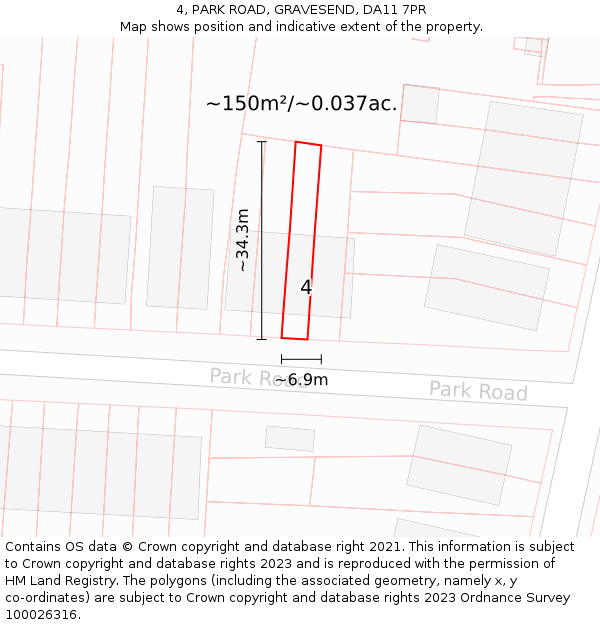 4, PARK ROAD, GRAVESEND, DA11 7PR: Plot and title map