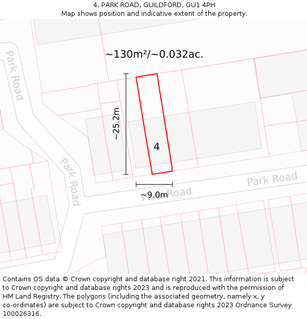 4, PARK ROAD, GUILDFORD, GU1 4PH: Plot and title map