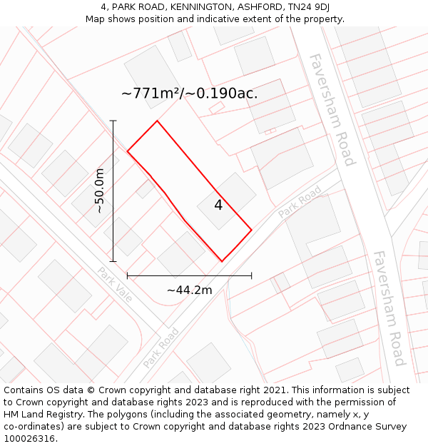 4, PARK ROAD, KENNINGTON, ASHFORD, TN24 9DJ: Plot and title map
